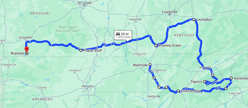 Tour Map for The Smoky Tour Austin Healey Group